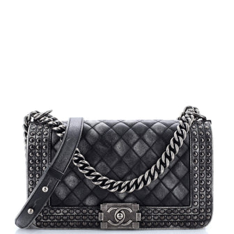 Chanel Paris-Dallas Boy Flap Bag Studded Quilted Distressed Calfskin Old Medium