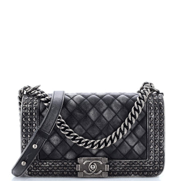 Chanel Paris-Dallas Boy Flap Bag Studded Quilted Distressed Calfskin Old Medium