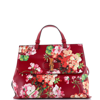 Gucci Bamboo Daily Top Handle Bag Blooms Print Leather Small