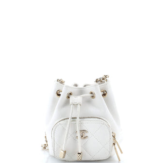 Chanel Business Affinity Drawstring Bucket Bag Quilted Caviar Mini
