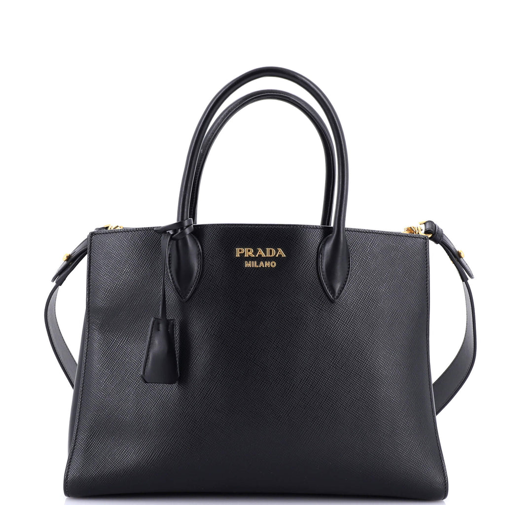 Prada Side Pleat Tote Saffiano Leather Large Black 3158728