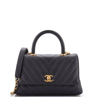 Chanel Coco Top Handle Bag Chevron Caviar Mini