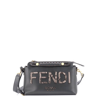 Fendi Logo By The Way Satchel Leather with Snakeskin Small