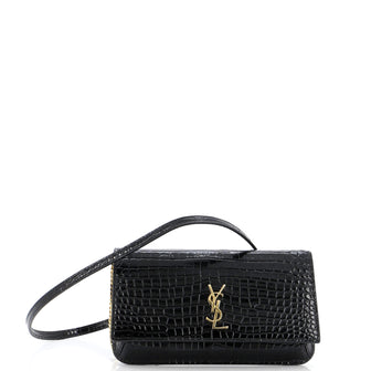 Saint Laurent Classic Monogram Phone Holder Shoulder Bag Crocodile Embossed Leather