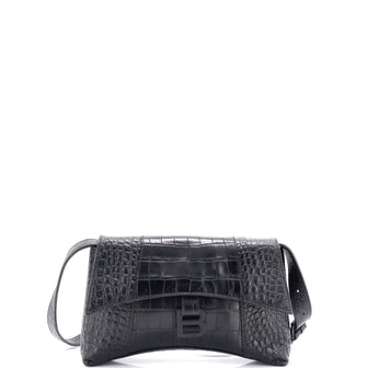 Balenciaga Hourglass Sling Shoulder Bag Crocodile Embossed Leather Small