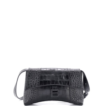Balenciaga Hourglass Sling Shoulder Bag Crocodile Embossed Leather Small