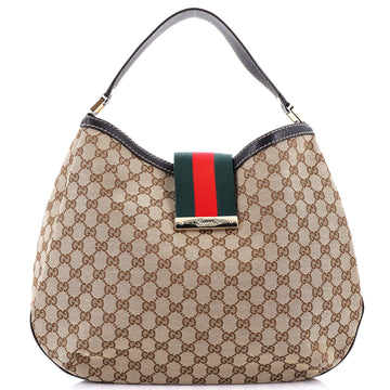 Gucci New Ladies Web Hobo GG Canvas Large