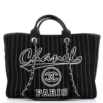 Chanel Deauville Tote Pinstripe Cotton Medium