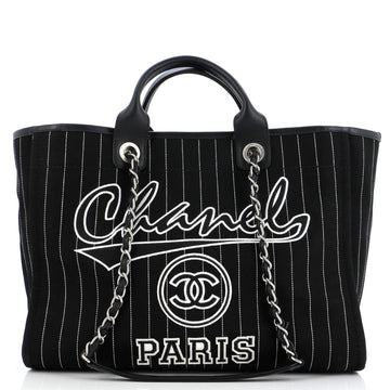 Chanel Deauville Tote Pinstripe Cotton Medium