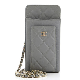 Chanel O Phone Holder Crossbody Bag Quilted Caviar