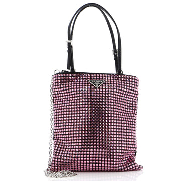Prada Convertible Open Tote Crystal Embellished Satin Mini