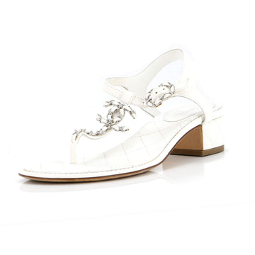 Chanel Women's CC Chain T-Strap Sandals Quilted Leather