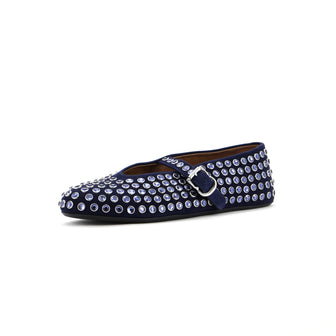 Alaia Women's Buckle Ballerina Flats Suede with Crystals