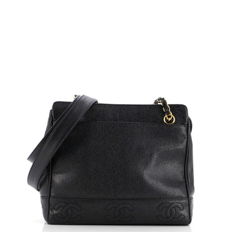 Chanel Vintage Stitched CC Shoulder Bag Caviar Small