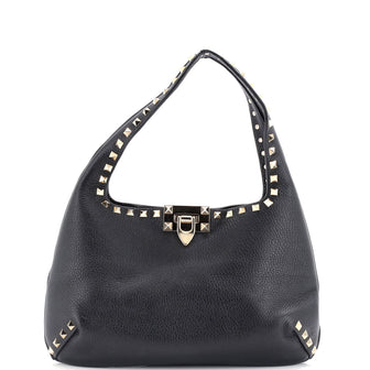 Valentino Garavani Rockstud Flip Lock Hobo Leather Small