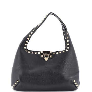 Valentino Garavani Rockstud Flip Lock Hobo Leather Small