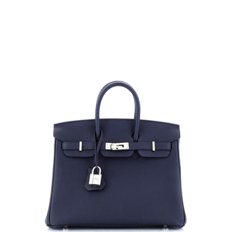 Hermes Birkin Handbag Blue Togo with Palladium Hardware 25