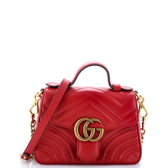 Gucci GG Marmont Top Handle Flap Bag Matelasse Leather Mini