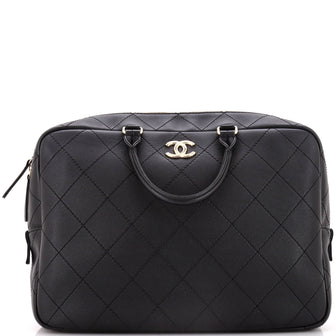 Chanel Diamond Stitch CC Top Handle Bowling Bag Quilted Calfskin Large
