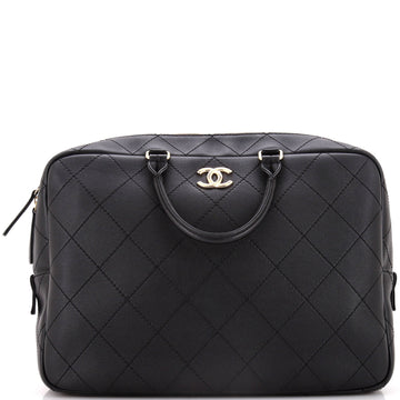 Chanel Diamond Stitch CC Top Handle Bowling Bag Quilted Calfskin Large