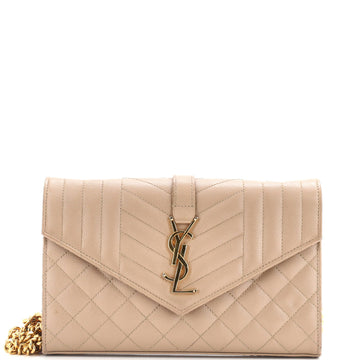 Saint Laurent Classic Monogram Chain Wallet Mixed Matelasse Leather Medium