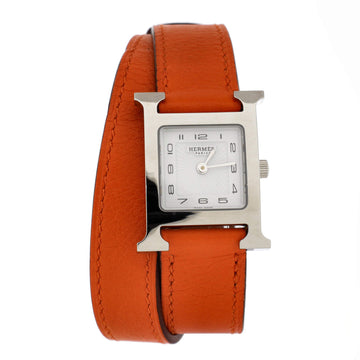 Hermes Heure H Double Tour Quartz Watch Stainless Steel and Leather 21