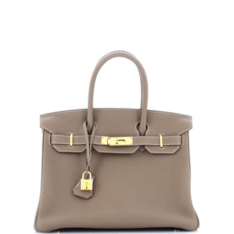 Hermes Birkin Handbag Grey Togo with Gold Hardware 30
