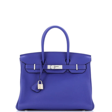 Hermes Birkin Handbag Blue Clemence with Palladium Hardware 30