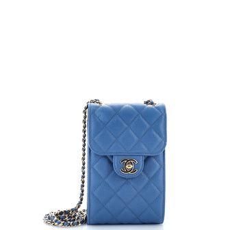 Chanel CC Flap Phone Holder Crossbody Bag Quilted Caviar