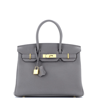 Hermes Birkin Handbag Grey Togo with Gold Hardware 30