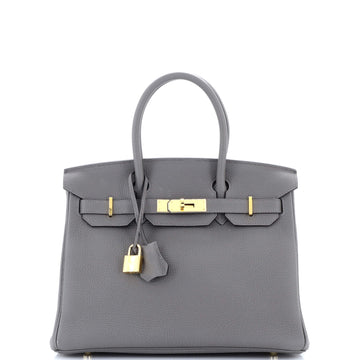 Hermes Birkin Handbag Grey Togo with Gold Hardware 30