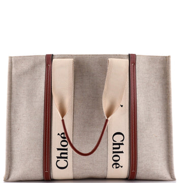 Chloe Woody Tote Canvas with Leather Large