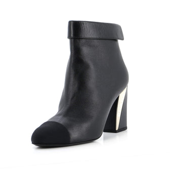 Chanel Women's Logo Cap Toe Fold Over Boots Leather with Grosgrain