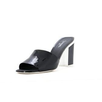 Chanel Women's CC Block Heeled Mule Sandals Patent