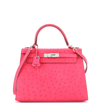 Hermes Kelly Handbag Pink Ostrich with Palladium Hardware 28