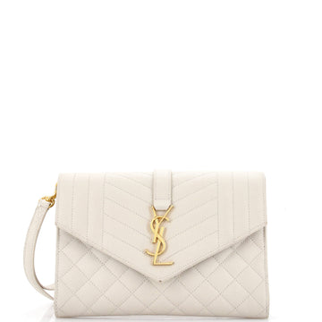 Saint Laurent Classic Monogram Envelope Wristlet Clutch Mixed Matelasse Leather