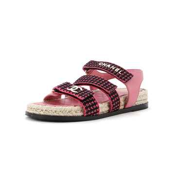 Chanel Women's Logo Triple Strap Velcro Espadrille Sandals Fabric and Leather