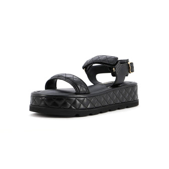 Chanel Women's Velcro Platform Sandals Quilted Leather