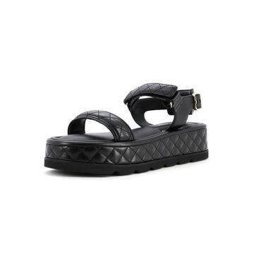 Chanel Women's Velcro Platform Sandals Quilted Leather