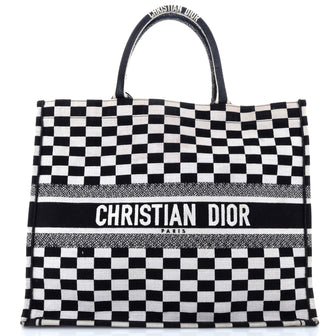 Christian Dior Book Tote Check Canvas Large