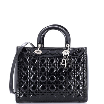 Christian Dior Lady Dior Bag Cannage Quilt Patent Large