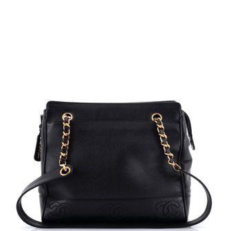 Chanel Vintage Stitched CC Shoulder Bag Caviar Small