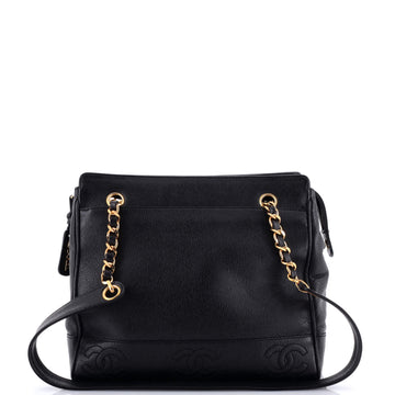 Chanel Vintage Stitched CC Shoulder Bag Caviar Small
