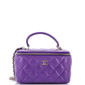 Chanel Classic Top Handle Vanity Case with Chain Quilted Lambskin Small