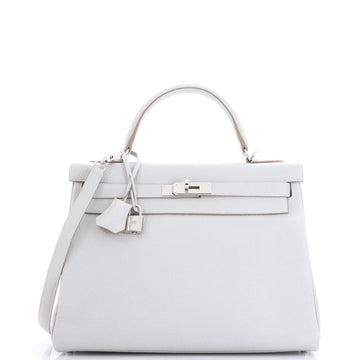 Hermes Kelly Handbag Grey Clemence with Palladium Hardware 32