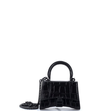 Balenciaga Hourglass Chain Top Handle Bag Crocodile Embossed Leather Mini