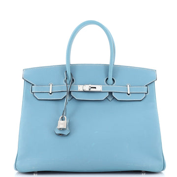 Hermes Birkin Handbag Blue Epsom with Palladium Hardware 35