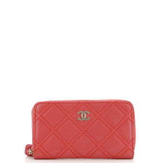 Chanel Double Diamond Stitch Zip Wallet Quilted Lambskin Compact