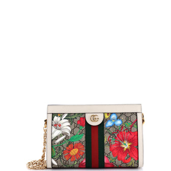 Gucci Ophidia Chain Shoulder Bag Flora GG Coated Canvas Small