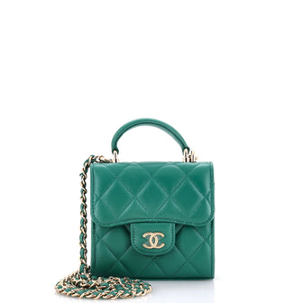 Chanel Square Classic Flap Top Handle Clutch with Chain Quilted Lambskin